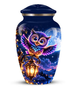 Owl Cremation Urn for Adult Ashes, Colorful Owl Under Moonlight Adult Urn for Human Ashes