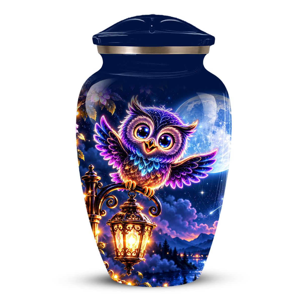 Owl Cremation Urn for Adult Ashes, Colorful Owl Under Moonlight Adult Urn for Human Ashes