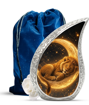 Sleeping Lion Moon Urn for Adult Ashes | Peaceful Adult Cremation Urn Memorial