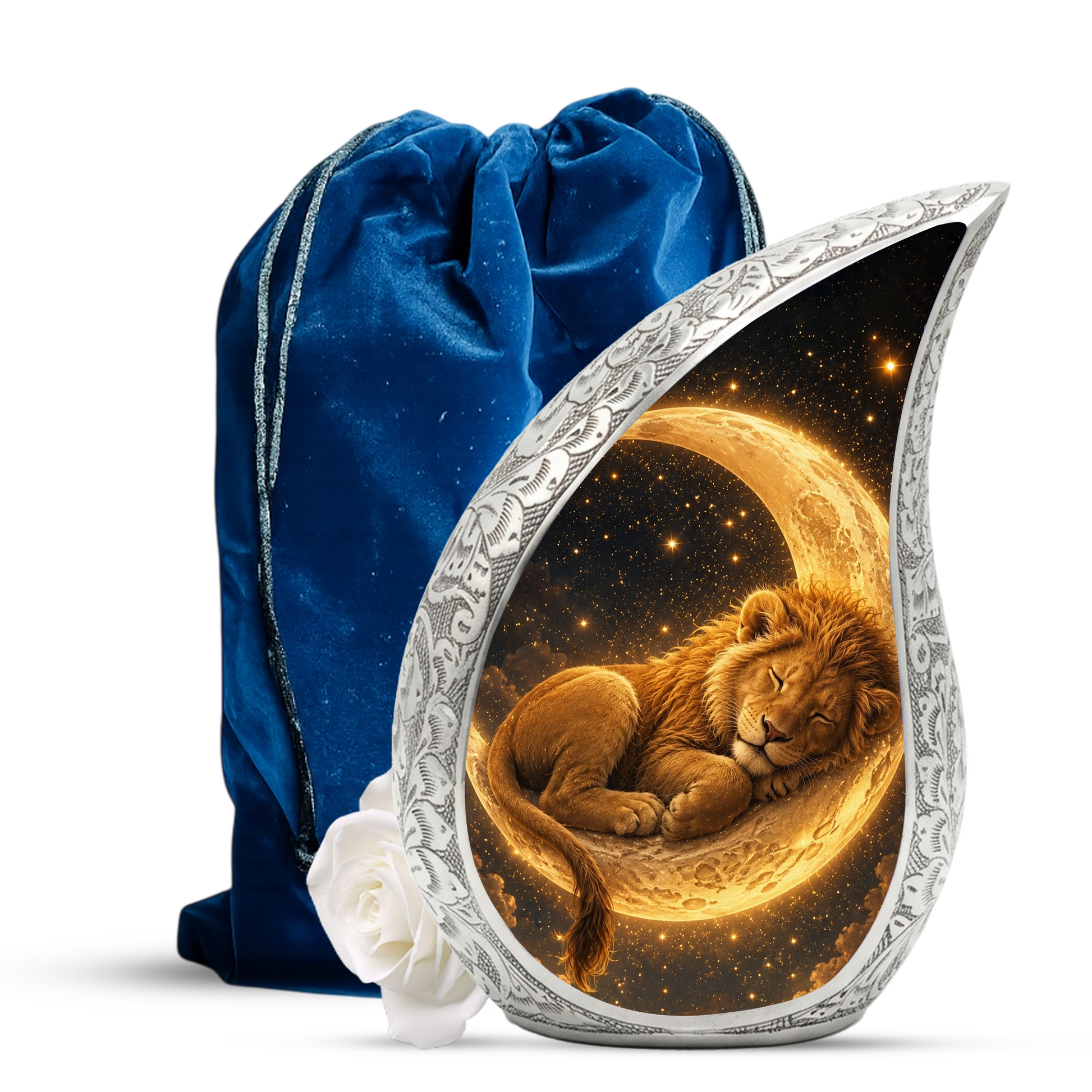 Sleeping Lion Moon Urn for Adult Ashes | Peaceful Adult Cremation Urn Memorial