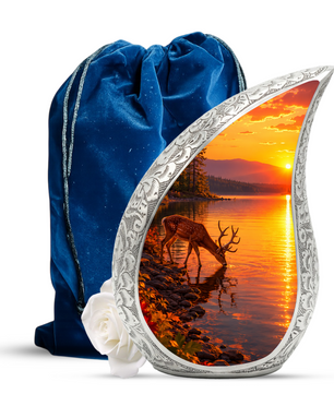 Deer Memorial Urn for Mom, Sunset Deer Cremation Urn, Memorial Urn for Women