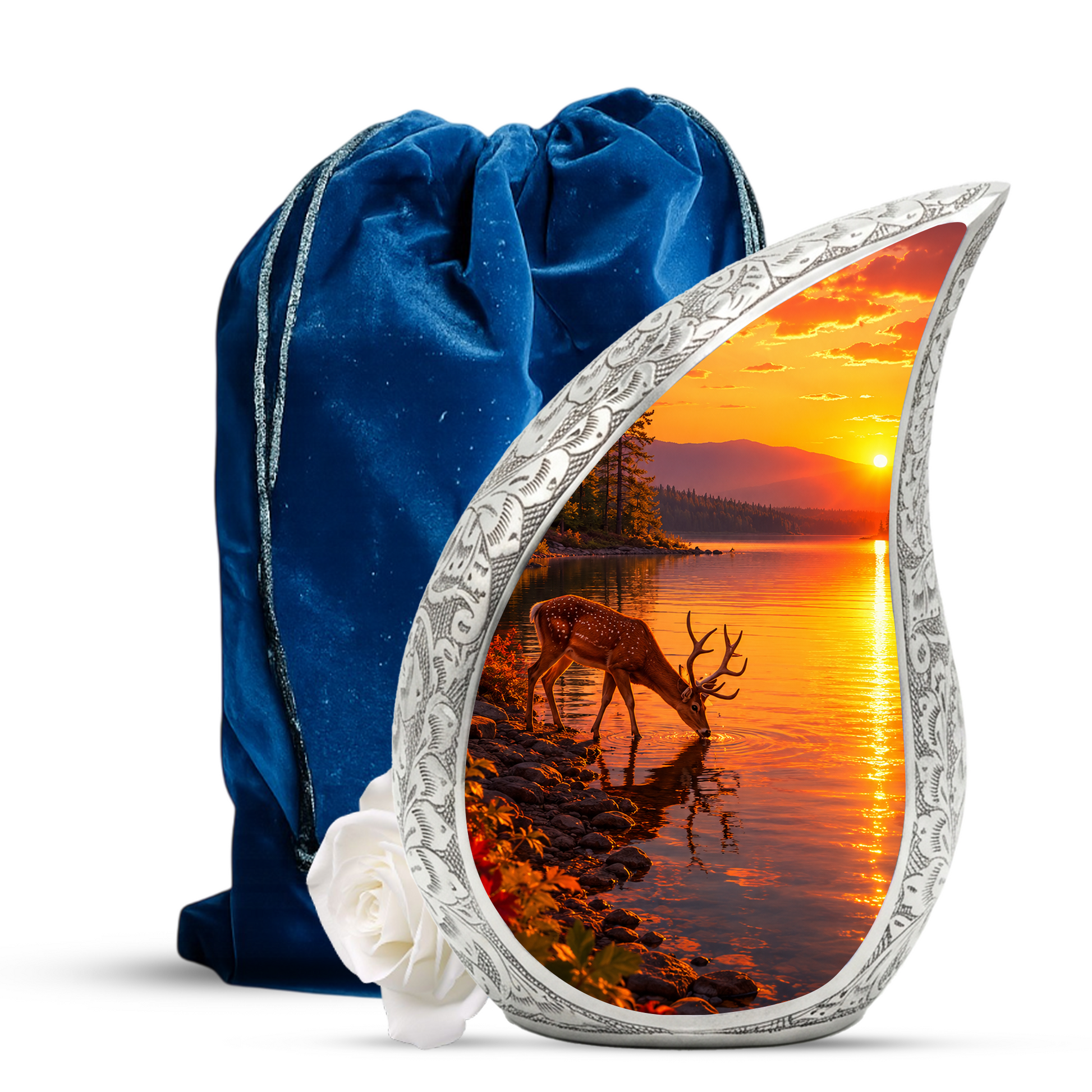 Deer Memorial Urn for Mom, Sunset Deer Cremation Urn, Memorial Urn for Women