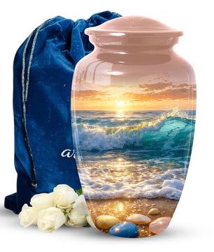 Ocean Sunset Urn for Mom | Beach Cremation  Large Urn for Women | Adult Female Memorial Urn