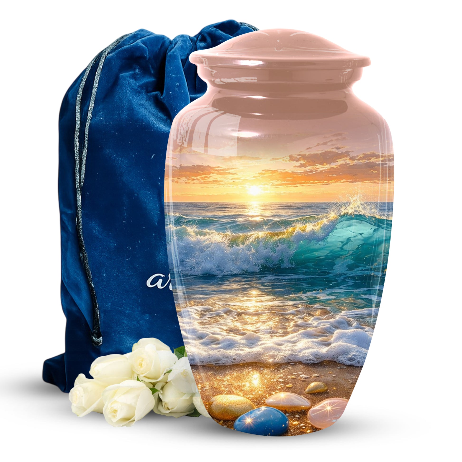 Ocean Sunset Urn for Mom | Beach Cremation  Large Urn for Women | Adult Female Memorial Urn