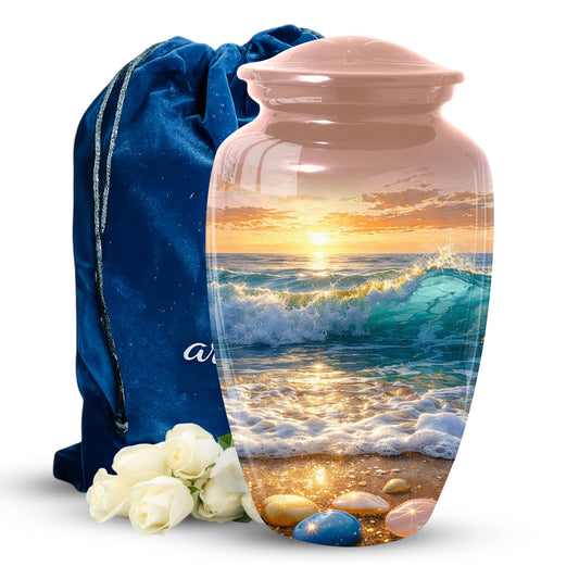 Ocean Sunset Urn for Mom | Beach Cremation  Large Urn for Women | Adult Female Memorial Urn