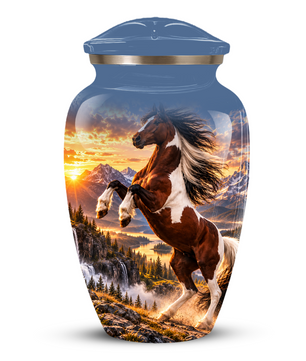 Horse Cremation Urn for Ashes, Rearing Horse Sunset Design, Custom Horse Lover Pet Memorial Urn