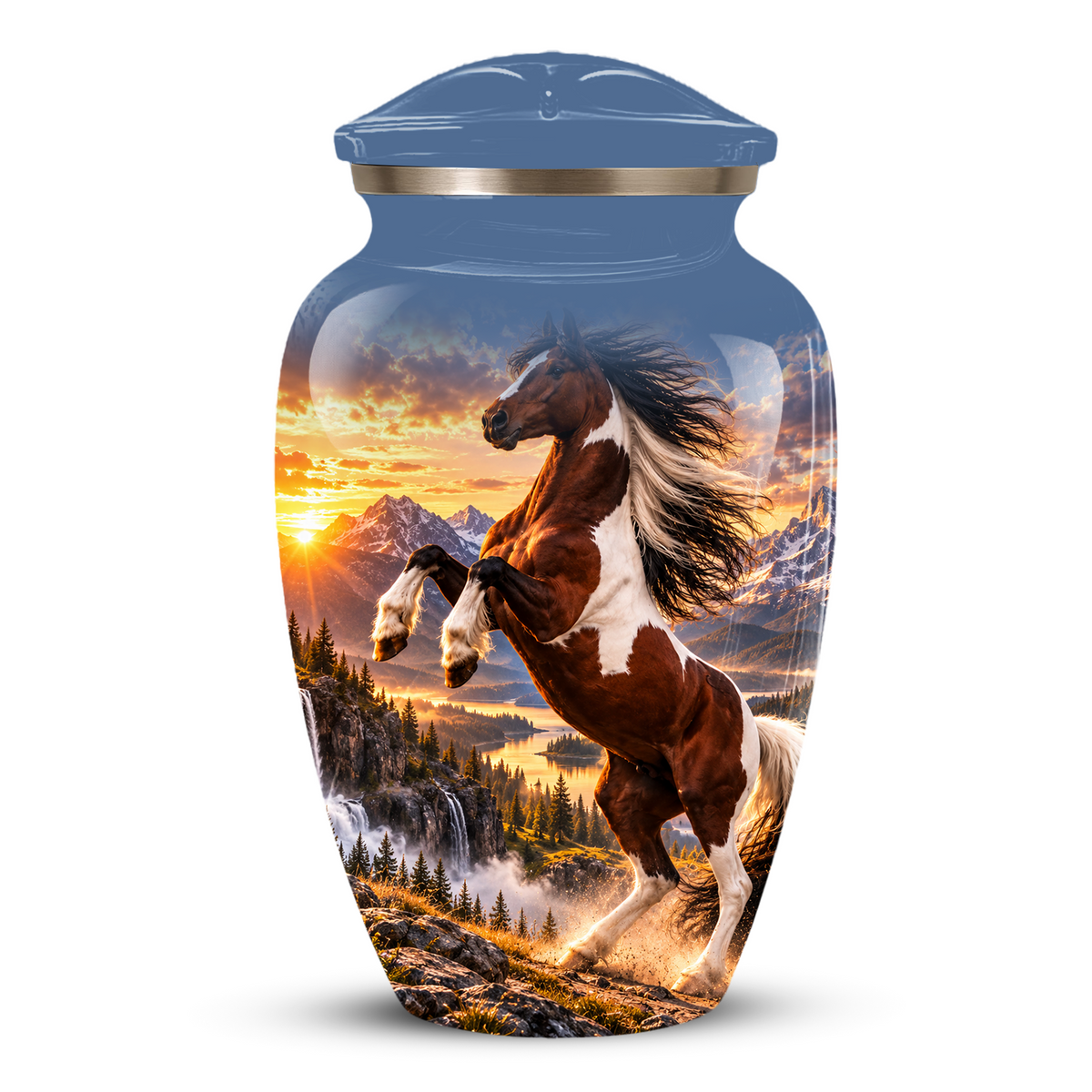 Horse Cremation Urn for Ashes, Rearing Horse Sunset Design, Custom Horse Lover Pet Memorial Urn