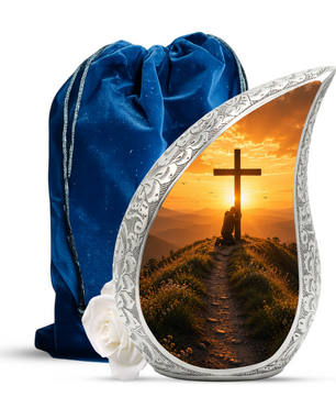 Cross Sunset Urn for Dad | Personalized Cremation Urn for Father's Ashes Memorial