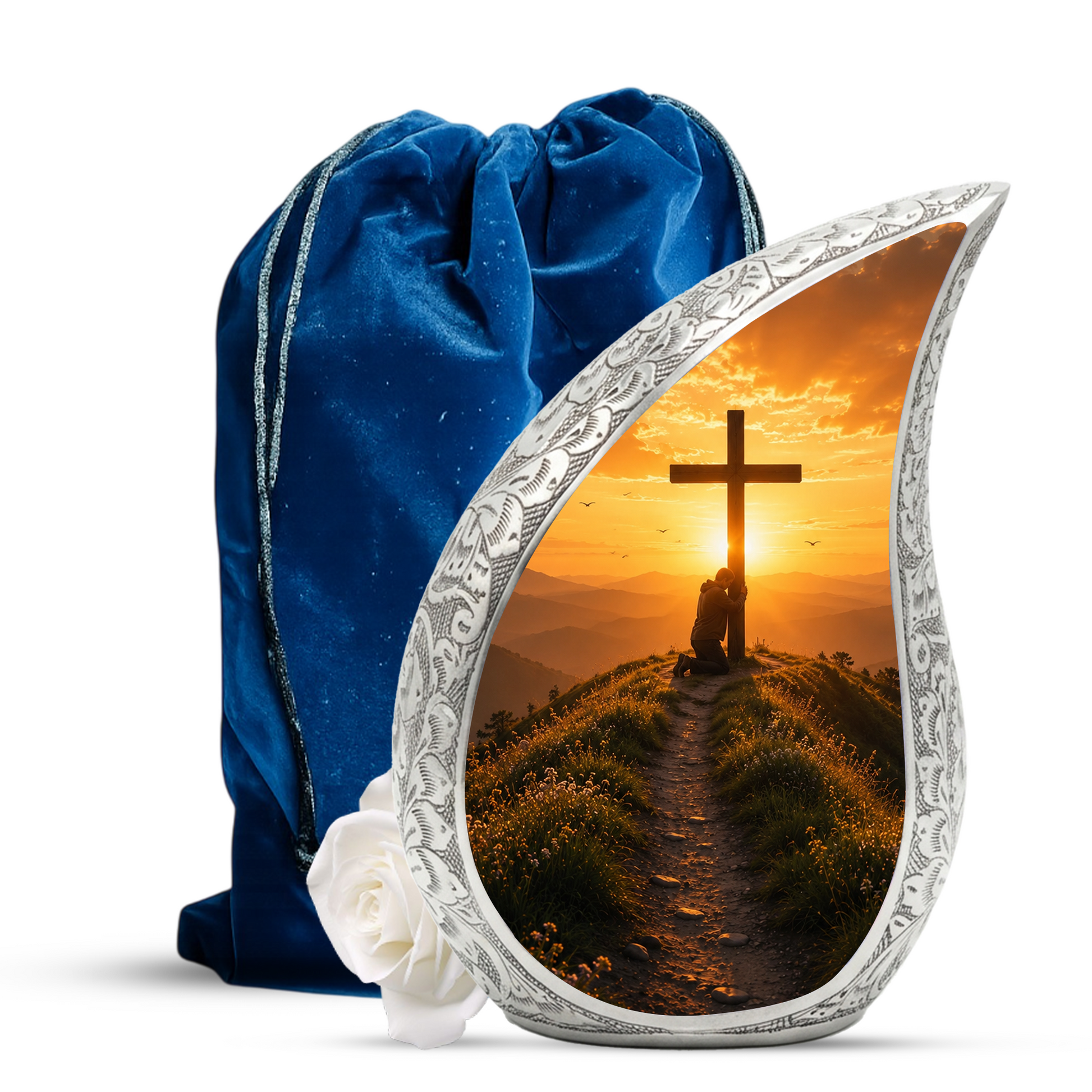 Cross Sunset Urn for Dad | Personalized Cremation Urn for Father's Ashes Memorial