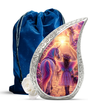 Unicorn Angel Girl Heaven Urn for Human Ashes – Beautiful Cremation Memorial Urn for Mom