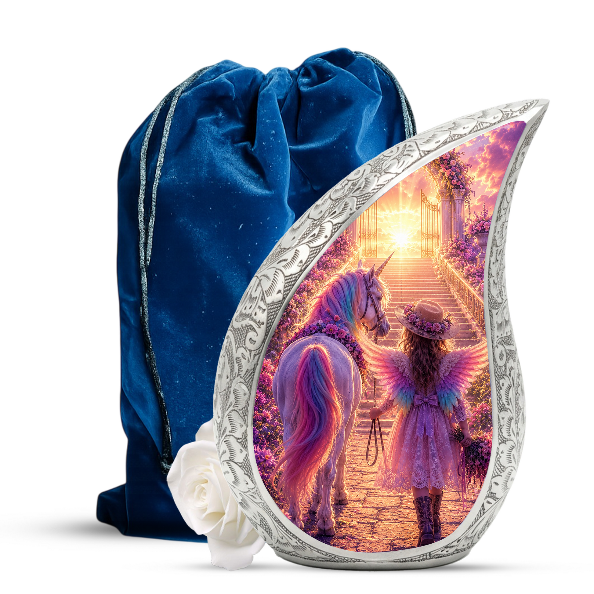 Unicorn Angel Girl Heaven Urn for Human Ashes – Beautiful Cremation Memorial Urn for Mom