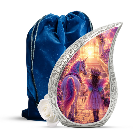 Unicorn Angel Girl Heaven Urn for Human Ashes – Beautiful Cremation Memorial Urn for Mom