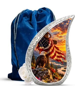 Christian Cremation Urn for Adult Ashes, Jesus Cross and American Flag Memorial Urn
