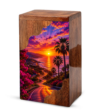 Beach Wooden Cremation Urn for Human Ashes | Coastal Sunset Memorial Urn