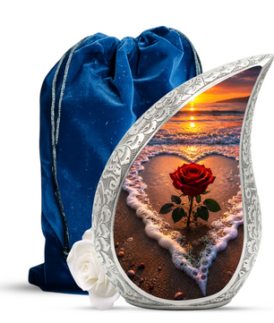 Beach Rose Cremation Urn for Human Ashes | Ocean Sunset Beach Themed Memorial Urn