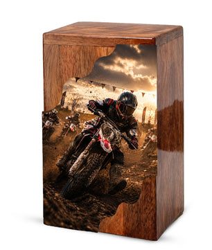 Motorcycle Wooden Cremation Urn for Dad – Personalized Wooden Urn for Human Ashes