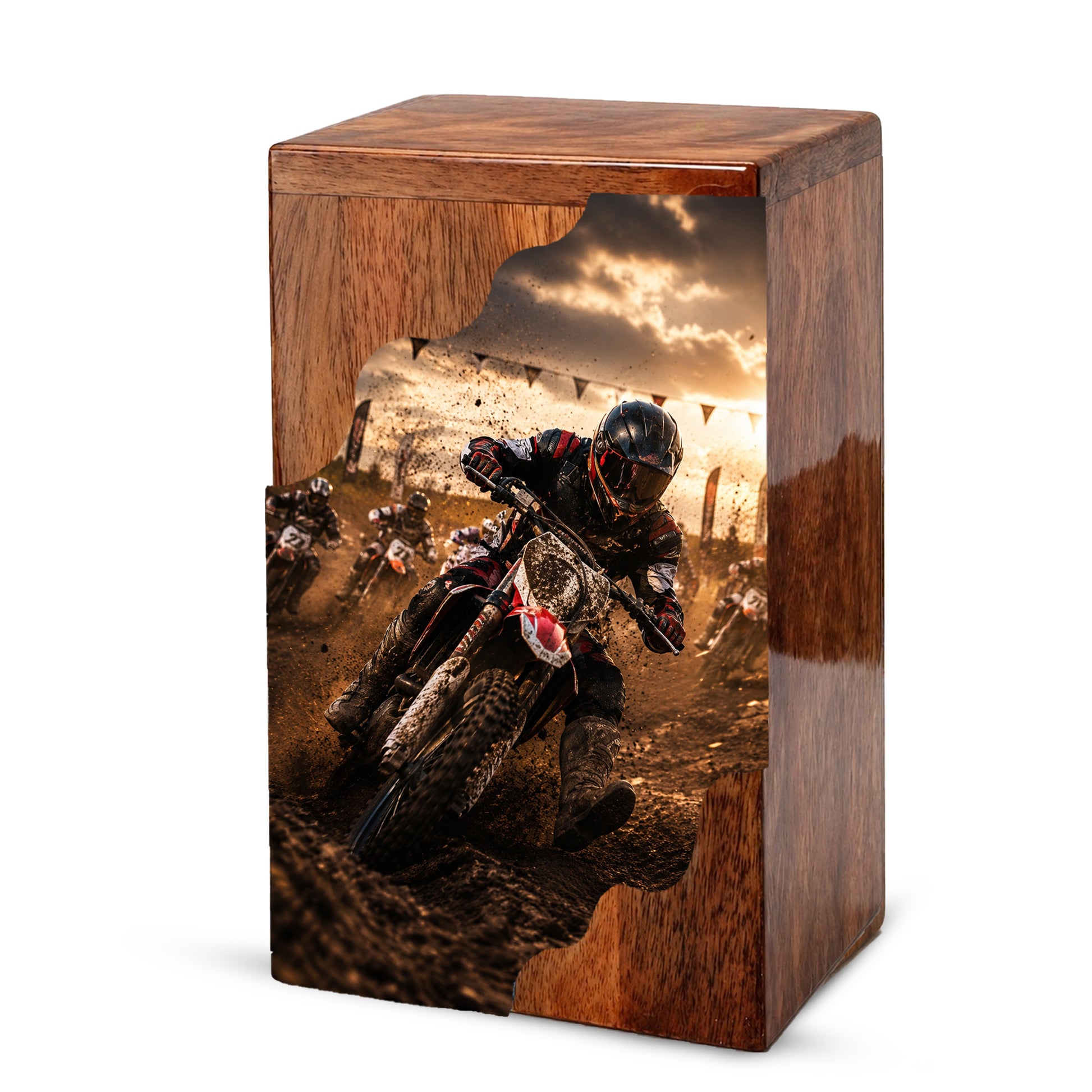 Motorcycle Wooden Cremation Urn for Dad – Personalized Wooden Urn for Human Ashes