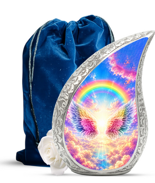 Rainbow Angel Wings Urn for Mom, Personalized Cremation Urn for Ashes