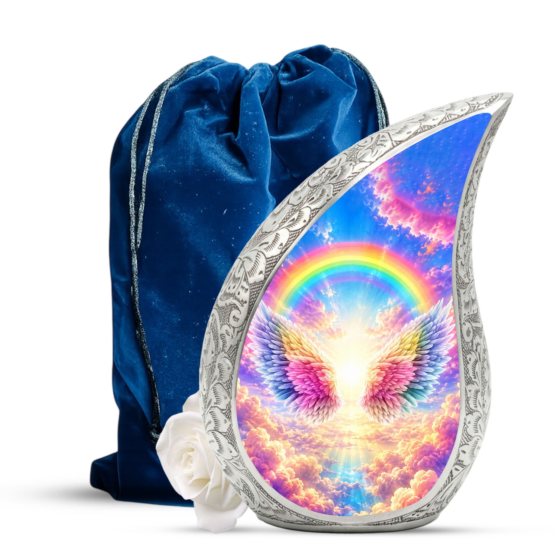 Rainbow Angel Wings Urn for Mom, Personalized Cremation Urn for Ashes