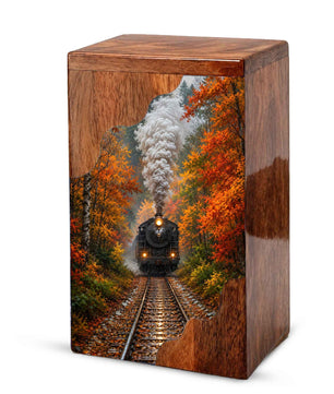 Personalized Wooden Cremation Urn for Mom & Dad, Steam Train Memorial Urn