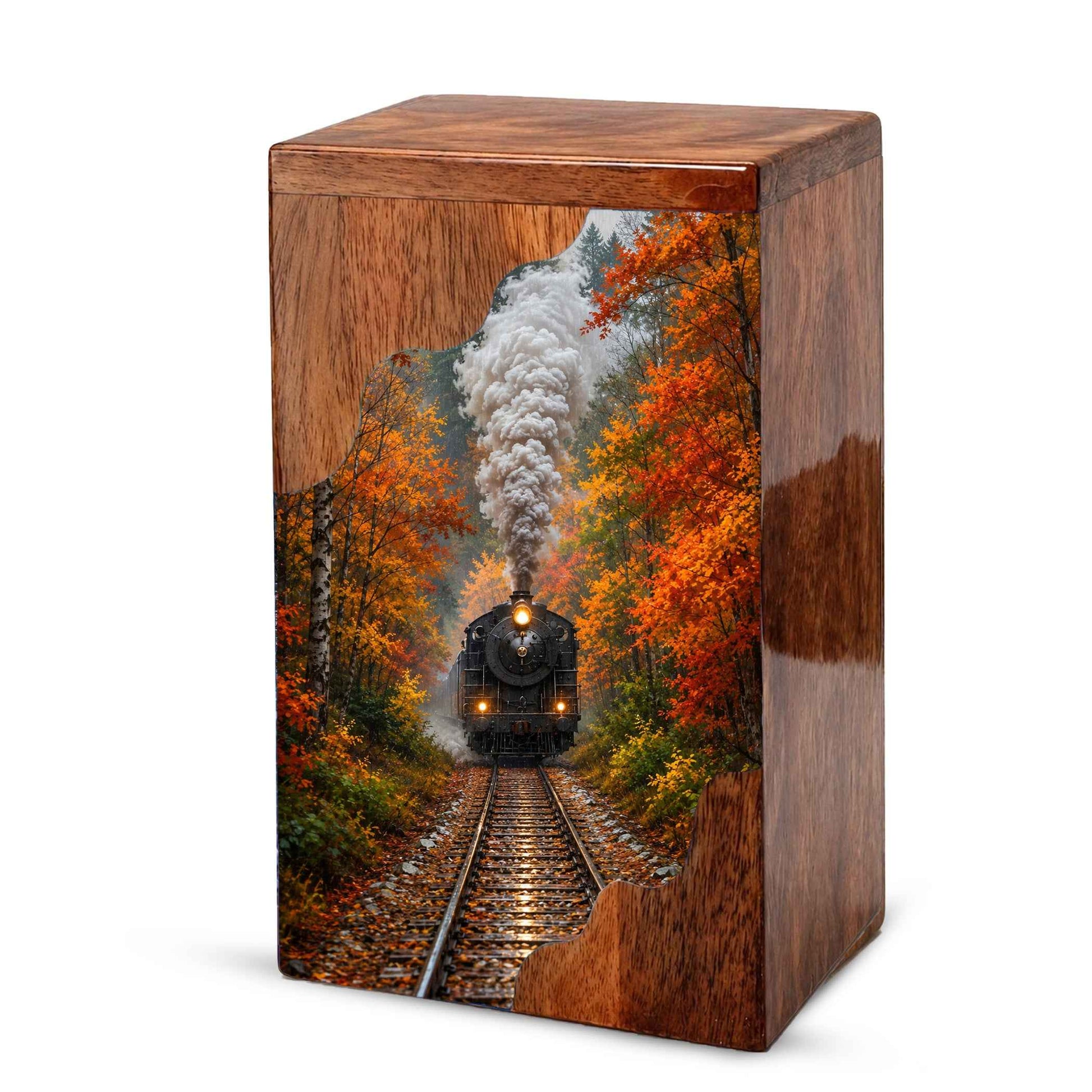 Personalized Wooden Cremation Urn for Mom & Dad, Steam Train Memorial Urn