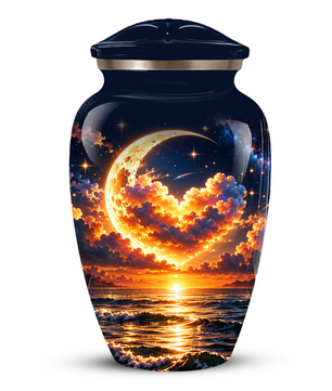 Personalized Adult Cremation Urn for Ashes, Golden Crescent Moon Ocean Memorial Urn, Custom Urn