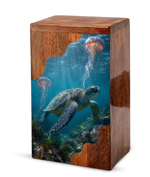 Sea Turtle Wooden Cremation Urn for Human Ashes | Adult Cremation Urn |