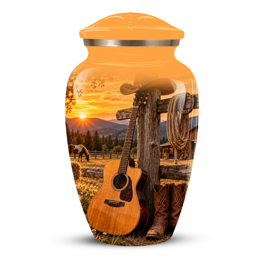 Personalized Cowboy Cremation Urn for Ashes, Country Music Guitar Design, Custom Adult Urn