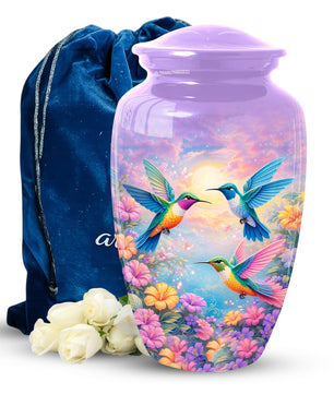 Hummingbird Urn for Mom – Floral Memorial Large Urn for Ashes | Adult Female Cremation Urn