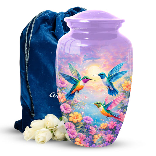 Hummingbird Urn for Mom – Floral Memorial Large Urn for Ashes | Adult Female Cremation Urn