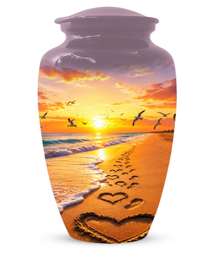 Beach Scene Urn For Ashes - Customizable Ocean Themed Heart Cremation Urns For Adults