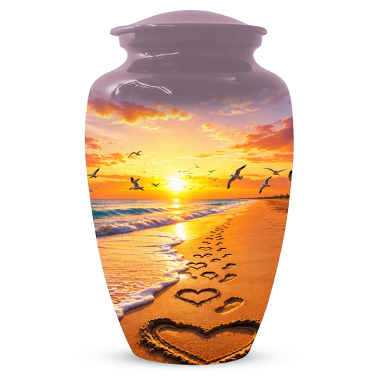 Beach Scene Urn For Ashes - Customizable Ocean Themed Heart Cremation Urns For Adults