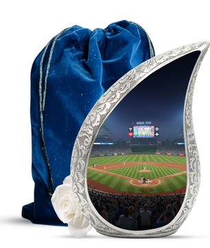 Baseball Personalized Cremation Urn for Dad – Teardrop Style Aluminum Memorial Urn, 10 Inch