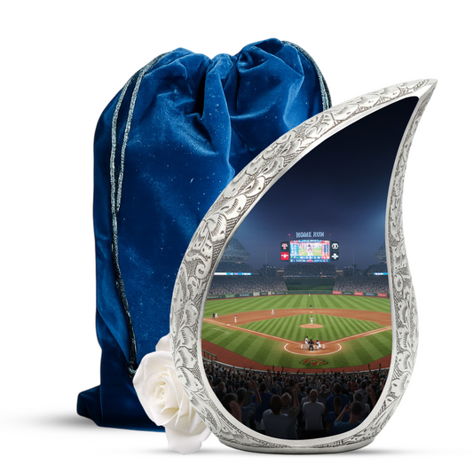 Baseball Personalized Cremation Urn for Dad – Teardrop Style Aluminum Memorial Urn, 10 Inch