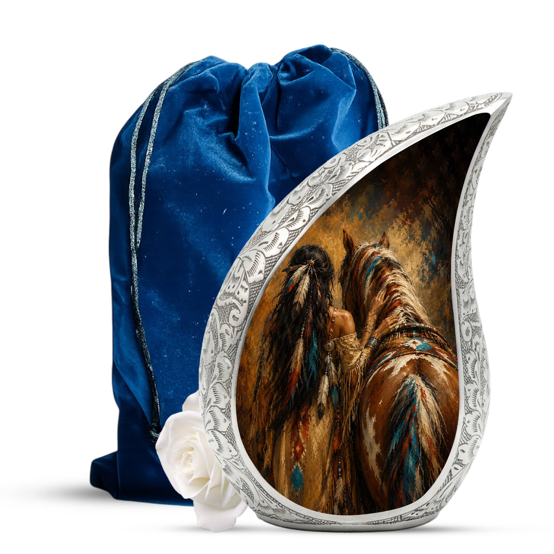 Native American Horse Memorial Urn for Mom, Beautiful Cremation Urn for Women