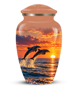 Dolphin Cremation Urn for Ashes, Ocean Sunset Design, Custom Adult Urn for Loved Ones