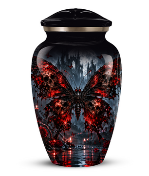 Gothic Butterfly Adult Urn for Ashes – Red & Black Skull Butterfly Cremation Urn for Adults