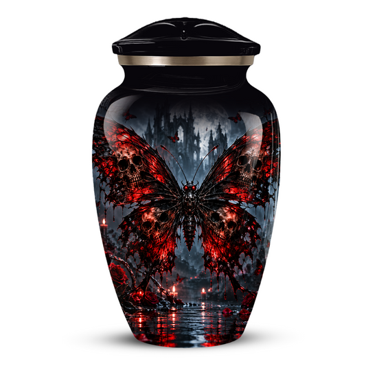 Gothic Butterfly Adult Urn for Ashes – Red & Black Skull Butterfly Cremation Urn for Adults