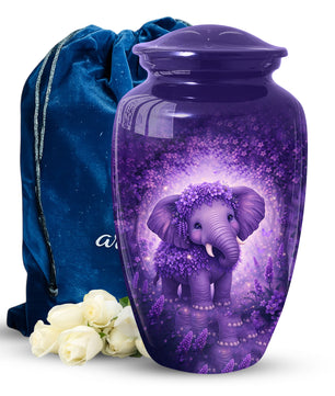 Purple Elephant Urn for Mom, Beautiful Memorial Large Urn for Mother