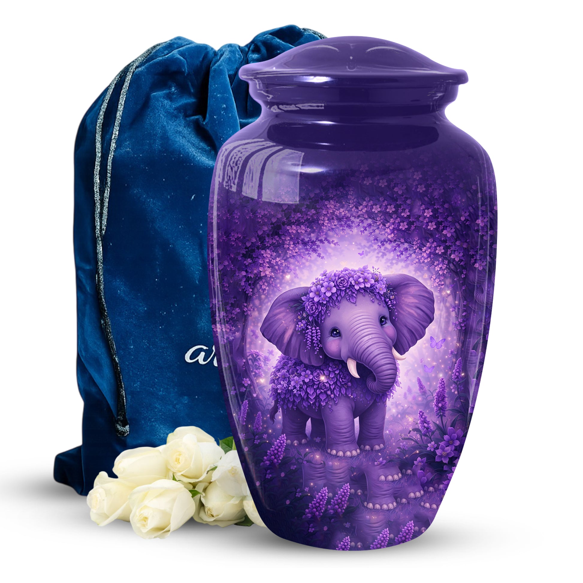 Purple Elephant Urn for Mom, Beautiful Memorial Large Urn for Mother