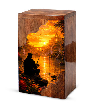 Eternal Waters Fishing Wooden Cremation Urn – Personalized Memorial Urn for Human Ashes