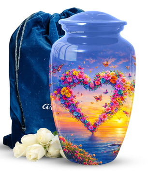 Butterfly Urn for Ashes – Floral Heart  Urn for Mom | Adult Female Cremation Large Urn