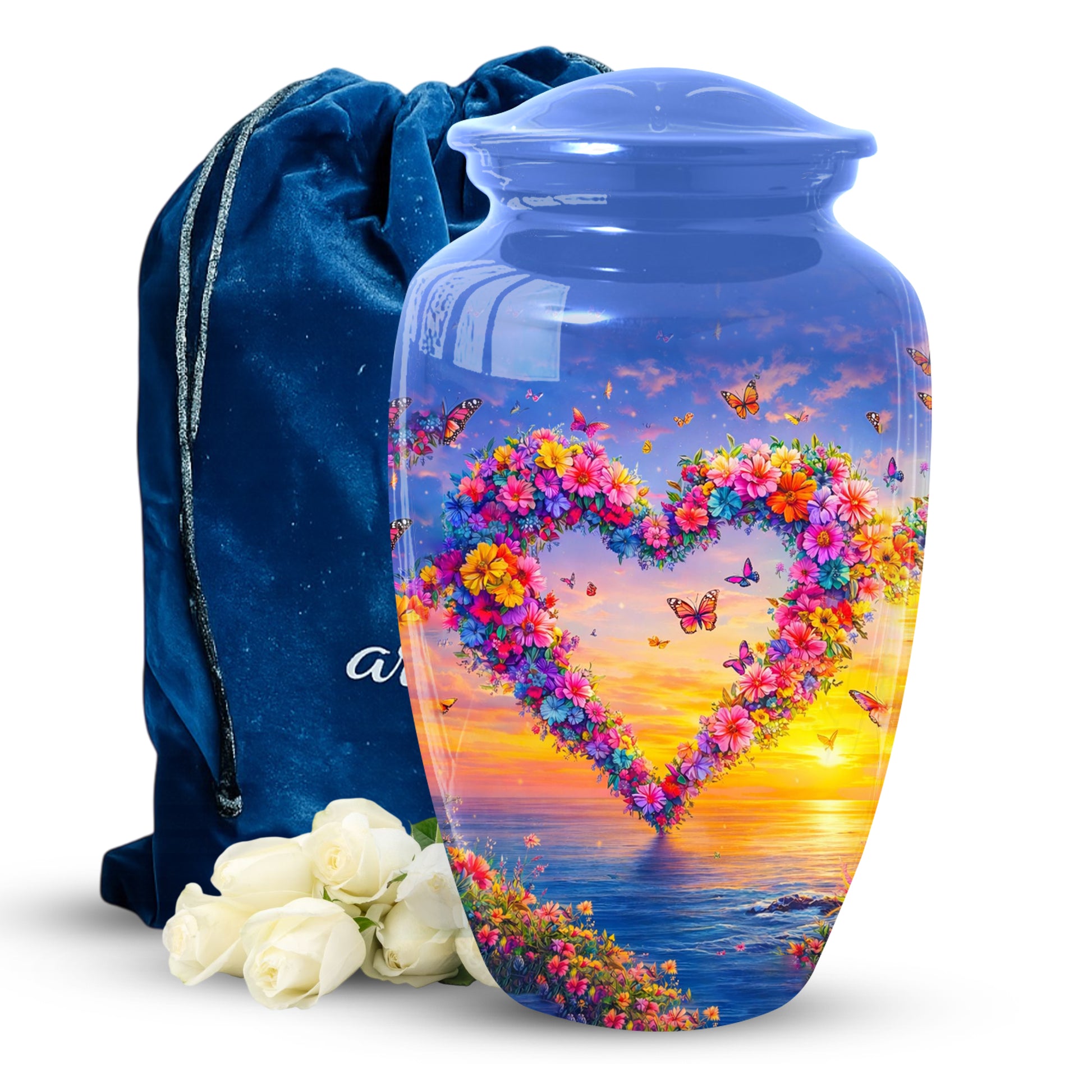 Butterfly Urn for Ashes – Floral Heart  Urn for Mom | Adult Female Cremation Large Urn