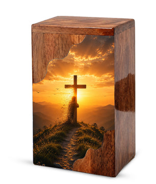 Christian Cross Wooden Cremation Urn – Personalized Memorial Urn for Human Ashes
