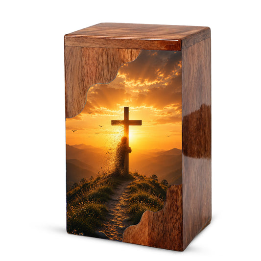 Christian Cross Wooden Cremation Urn – Personalized Memorial Urn for Human Ashes