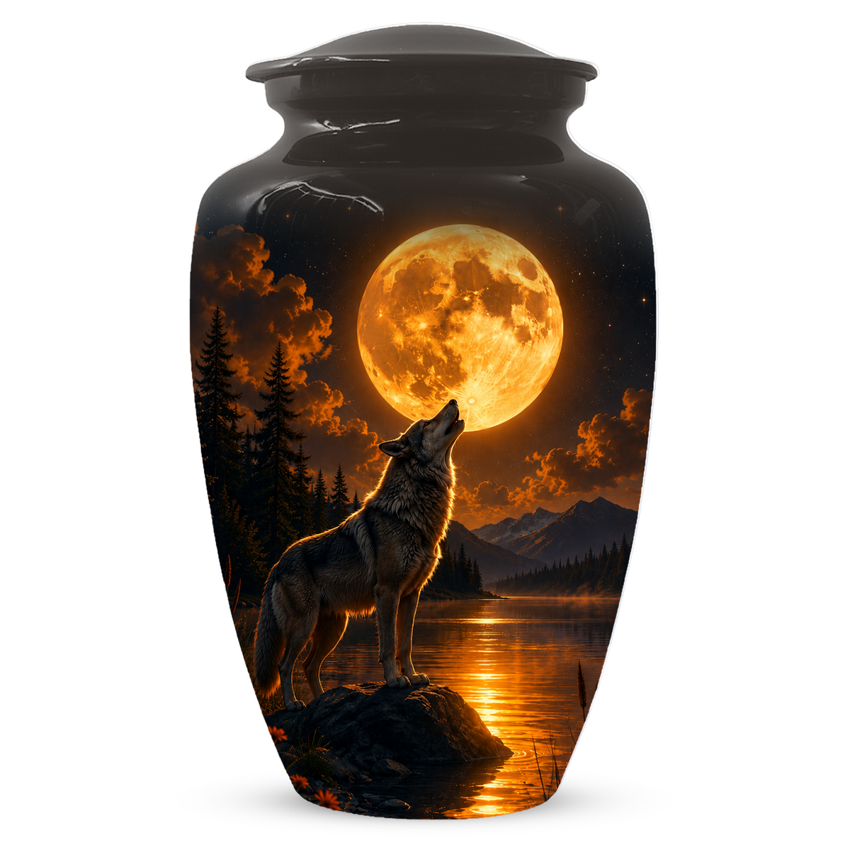 Wolf Cremation Urn for Dad - Mountain Lake Memorial Large Keepsake Urns
