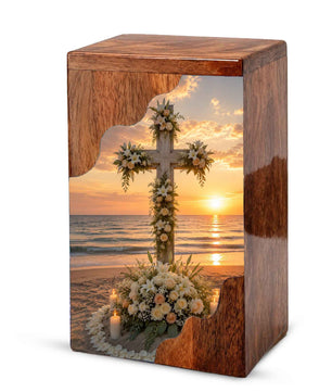 Wooden Cremation Urn for Human Ashes, Christian Urn