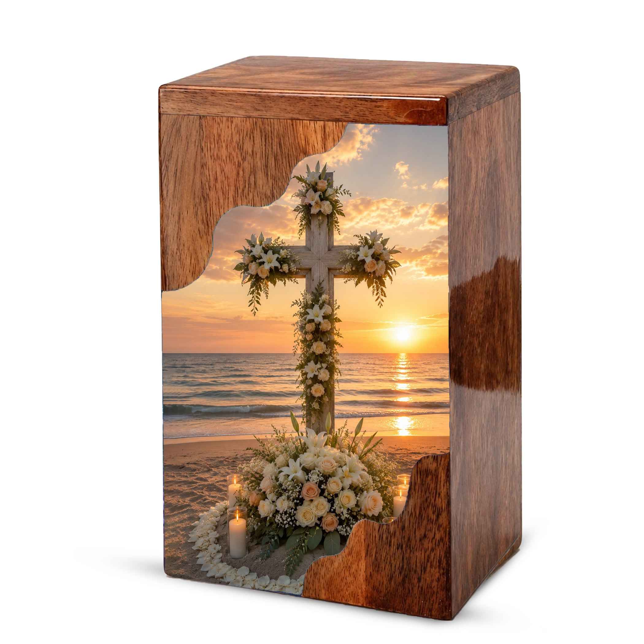 Wooden Cremation Urn for Human Ashes, Christian Urn