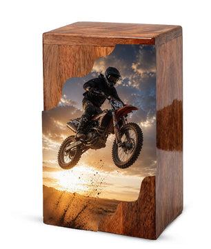 Motocross Cremation Urns for Human Ashes | Personalized Urns for Dad | Wooden Memorial Urn for Men