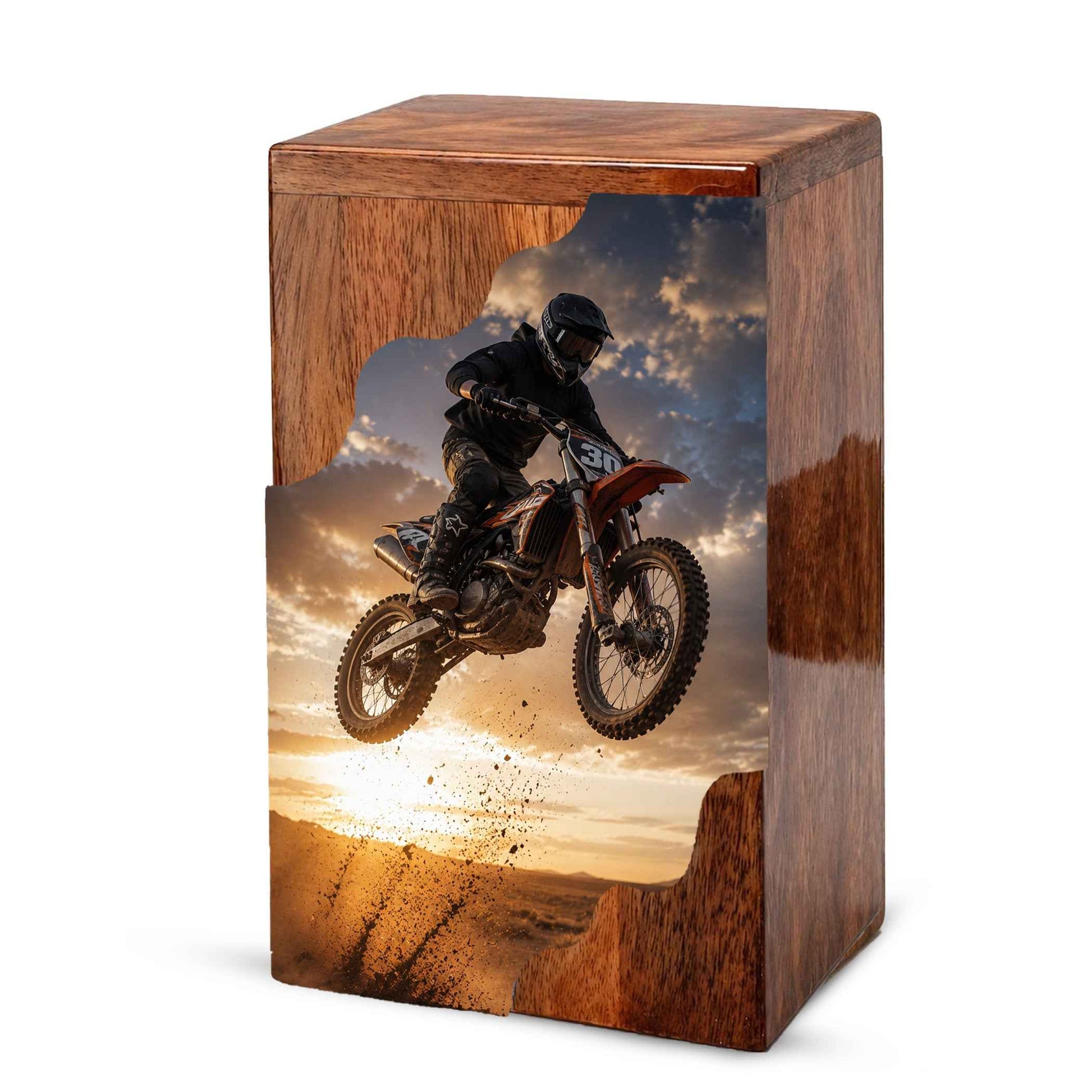 Motocross Cremation Urns for Human Ashes | Personalized Urns for Dad | Wooden Memorial Urn for Men